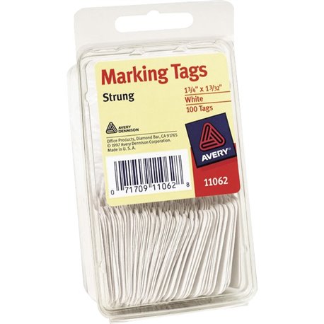 Avery White Marking Tags, Strung, 1-3/4" x 1-3/32" , 100 Tags (11062) - 1.75" Length x 1.09" Width - Rectangular - String Fasten