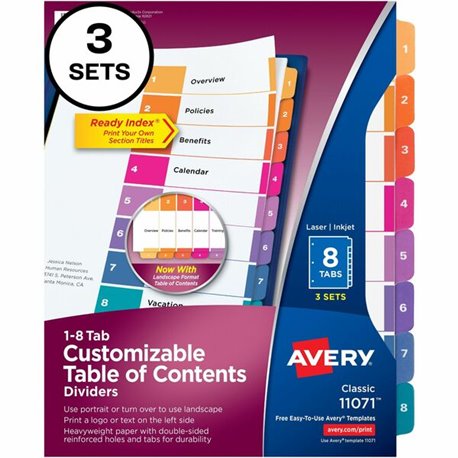 Avery Ready Index 8-tab Dividers - 24 x Divider(s) - 1-8 - 8 Tab(s)/Set - 8.5" Divider Width x 11" Divider Length - 3 Hole Punch