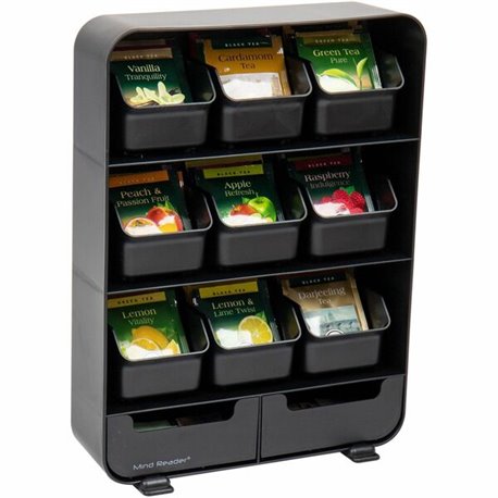 Mind Reader EMS Mind Tea Organizer - 135 x Tea Bag - 9 Drawer(s) - Black - Plastic, Rubber - 1 Each