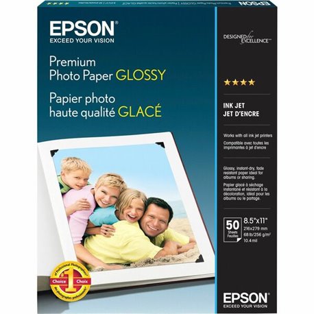 Epson Premium Photo Glossy InkJet Paper - 92 Brightness - 97% Opacity - Letter - 8 1/2" x 11" - 68 lb Basis Weight - High Gloss 