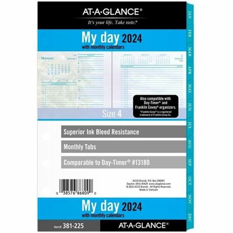 At-A-Glance 2024 Weekly Monthly Planner Refill, Loose-Leaf, Desk Size, 5 1/2" x 8 1/2" - Julian Dates - Weekly, Monthly - 1 Year