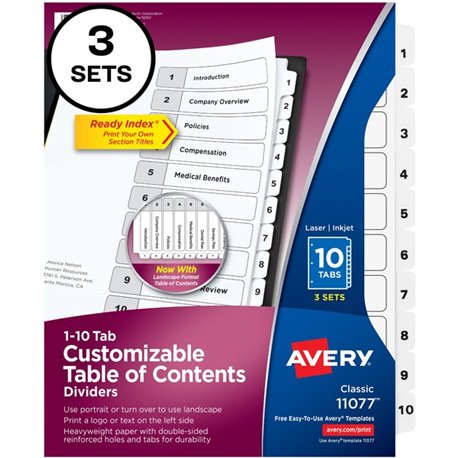 Avery Ready Index Classic Tab Binder Dividers - 360 x Divider(s) - 360 Tab(s) - 1-10 - 10 Tab(s)/Set - 8.5" Divider Width x 11" 