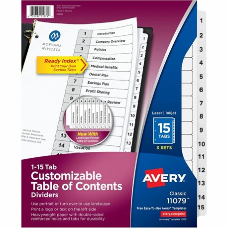 Avery Ready Index Classic Tab Binder Dividers - 360 x Divider(s) - 360 Tab(s) - 1-15 - 15 Tab(s)/Set - 8.5" Divider Width x 11" 