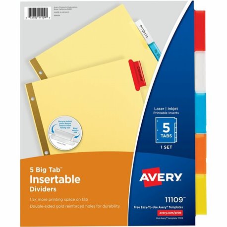 Avery Big Tab Insertable Dividers - Reinforced Gold Edge - 5 Blank Tab(s) - 5 Tab(s)/Set - 8.5" Divider Width x 11" Divider Leng