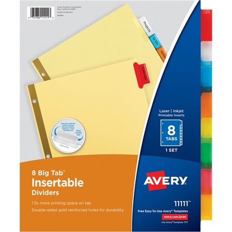 Avery Big Tab Insertable Dividers - Reinforced Gold Edge - 8 Blank Tab(s) - 8 Tab(s)/Set - 8.5" Divider Width x 11" Divider Leng