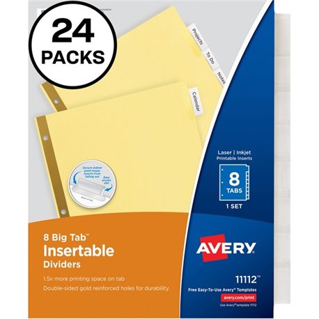 Avery Big Tab Insertable Dividers - 192 x Divider(s) - 8 Tab(s) - 8 - 8 Tab(s)/Set - 8.5" Divider Width x 11" Divider Length - 3