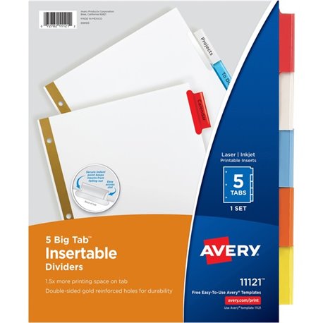 Avery Worksaver Big Insertable Tab Index Dividers - 5 x Divider(s) - 5 - 5 Tab(s)/Set - 8.5" Divider Width x 11" Divider Length 