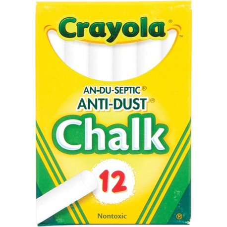 Crayola Anti-Dust Chalk - 3.3" Length - 0.4" Diameter - White - 12 / Box - Non-toxic