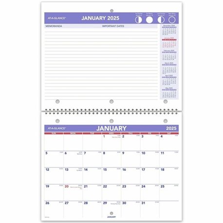 At-A-Glance Desk Wall Calendar - Small Size - Julian Dates - Monthly - 12 Month - January 2025 - December 2025 - 1 Month Single 