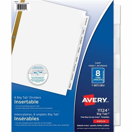 Avery Big Tab Insertable Dividers, 8 tabs, 1 set - 8 x Divider(s) - 8 - 8 Tab(s)/Set - 8.5" Divider Width x 11" Divider Length -