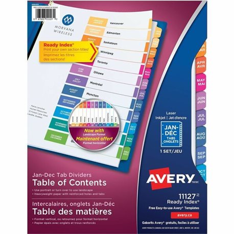 Avery Ready Index Table of Contents Dividers for Laser and Inkjet Printers, Jan-Dec - 12 x Divider(s) - Printed Tab(s) - Month -