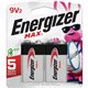 Energizer 9-Volt MAX Alkaline Batteries - For Multipurpose - 9V - 9 V DC - 595 mAh - Alkaline - 2 / Pack