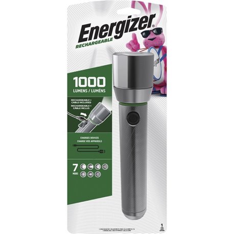 Energizer Vision HD Rechargeable LED Flashlight - LED - 1000 lm Lumen - Battery Rechargeable - Battery, USB - Aluminum Alloy - D