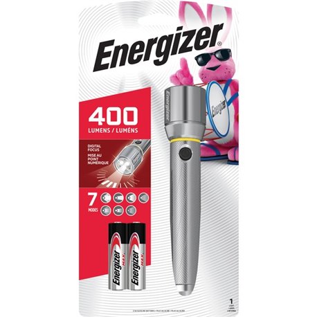 Energizer Vision HD Performance Metal Flashlight with Digital Focus - LED - 400 lm Lumen - 2 x AA - Battery - Metal - Water Resi