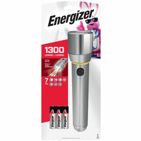 Energizer Vision HD Flashlight with Digital Focus - LED - 1300 lm Lumen - 6 x AA - Battery - Metal - Water Resistant - Chrome - 