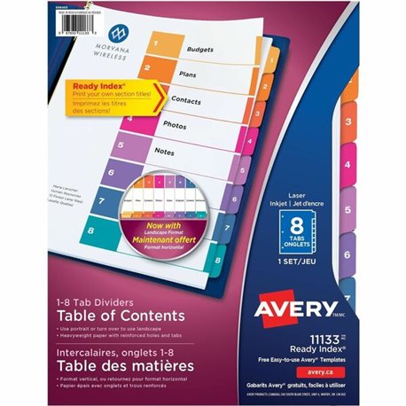 Avery Ready Index Table of Content Dividersfor Laser and Inkjet Printers - 8 x Divider(s) - 1-8 - 8 Tab(s)/Set - 8.5" Divider Wi