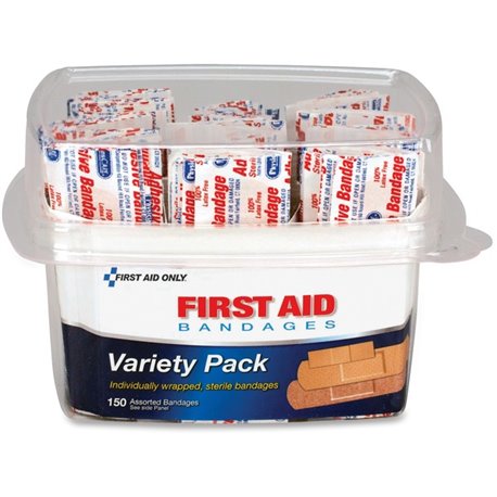 First Aid Only Assorted Bandage Box Kit - 1Each - 150 - Clear - Plastic, Fabric