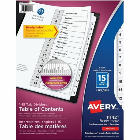 Avery Ready Index Table of Content Dividers for Laser and Inkjet Printers, 15 tabs - 15 x Divider(s) - 1-15 - 15 Tab(s)/Set - 8.