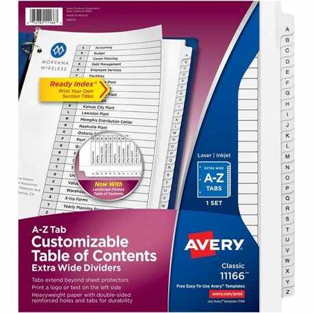 Avery Extra Wide A-Z Tabs Ready Index Dividers - 26 x Divider(s) - A-Z, Table of Contents - 26 Tab(s)/Set - 9.3" Divider Width x