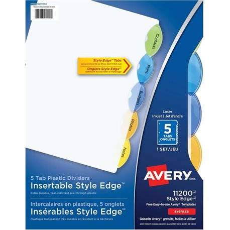 Avery Insertable Style Edge Plastic Dividers, 5 tabs, 1 set - 5 x Divider(s) - 5 Tab(s) - 5 - 5 Tab(s)/Set - 8.5" Divider Width 