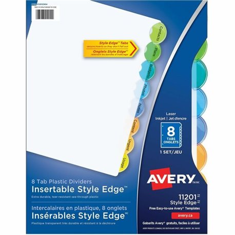 Avery Insertable Style Edge Plastic Dividers, 8 tabs, 1 set - 8 x Divider(s) - 8 - 8 Tab(s)/Set - 8.5" Divider Width x 11" Divid