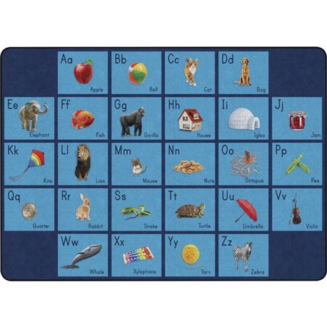 Flagship Carpets See My Alphabet Classroom Rug - Floor Rug - 100" Length x 72" Width x 0.50" Thickness - Rectangle - Blue - Yarn