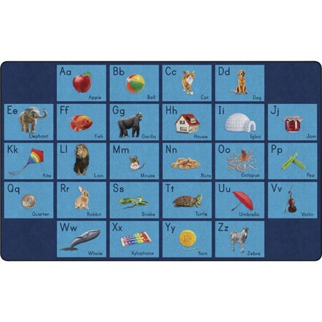 Flagship Carpets See My Alphabet Classroom Rug - Floor Rug - 12 ft Length x 93" Width x 0.50" Thickness - Rectangle - Blue - Yar