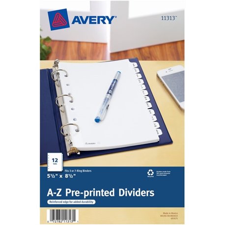 Avery A-Z Preprinted Tab Dividers - 12 x Divider(s) - A-Z - 12 Tab(s)/Set - 5.5" Divider Width x 8.50" Divider Length - 7 Hole P