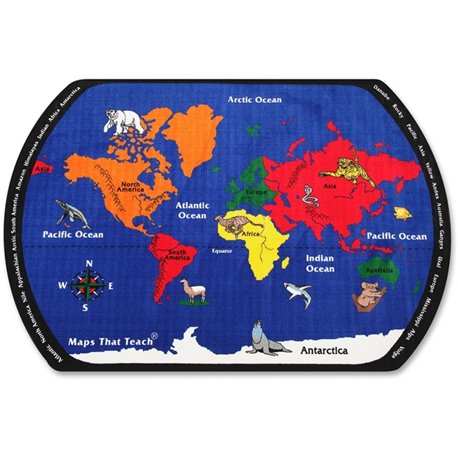 Flagship Carpets Maps That Teach Global Rug - 13.16 ft Length x 10.75 ft Width - Multicolor - Nylon