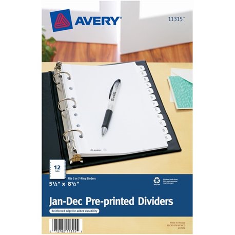 Avery Monthly Preprinted Tab Dividers - 12 x Divider(s) - Jan-Dec - 12 Tab(s)/Set - 5.5" Divider Width x 8.50" Divider Length - 