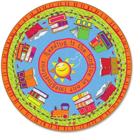 Flagship Carpets Reading Is The Engine 6' Round Rug - 72" Diameter - Circle - Multicolor