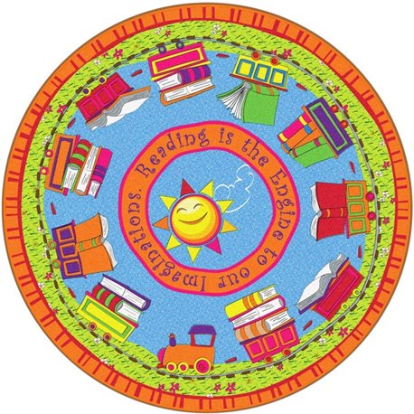 Flagship Carpets Reading Is The Engine 12' Round Rug - 12 ft Diameter - Circle - Multicolor