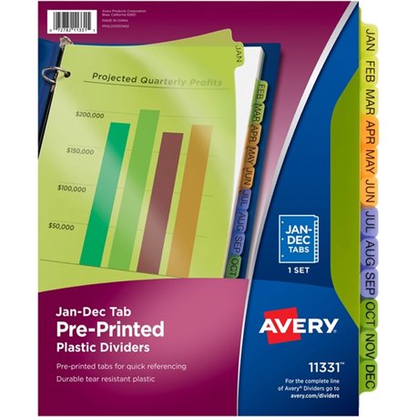 Avery Preprinted Monthly Tabs Plastic Dividers - 12 x Divider(s) - Jan-Dec - 12 Tab(s)/Set - 8.5" Divider Width x 11" Divider Le