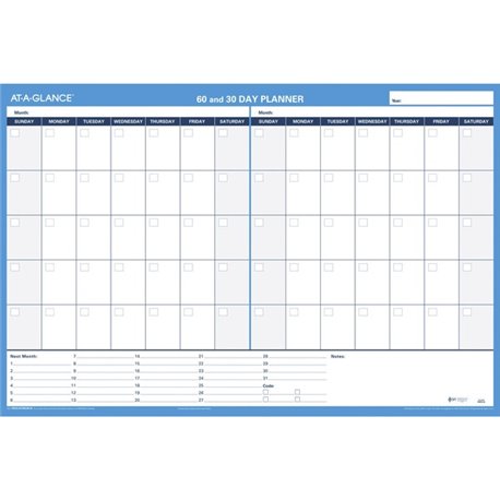 At-A-Glance 30/60-Day Erasable Horizontal Wall Planner - Monthly - 36" x 24" Sheet Size - Blue, Gray - Erasable, Laminated - 1 E