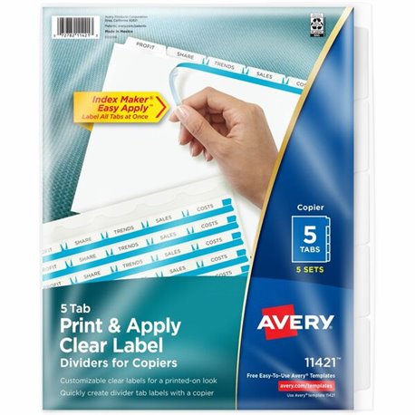 Avery Print & Apply Clear Label Dividers - Index Maker Easy Peel Printable Labels - 5 x Divider(s) - Blank Tab(s) - 5 Tab(s)/Set