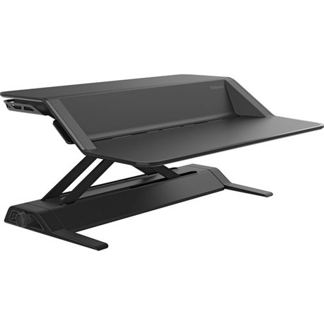 Fellowes Lotus Sit-Stand Workstation - Black - 35 lb Load Capacity - 2 x Shelf(ves) - 5.5" Height x 32.8" Width x 24.3" Depth - 