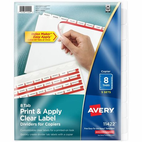 Avery Print & Apply Clear Label Dividers - Index Maker Easy Peel Printable Labels - 8 Blank Tab(s) - 8 Tab(s)/Set - 8.5" Divider