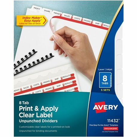 Avery Print & Apply Label Unpunched Dividers - Index Maker Easy Apply Label Strip - 40 x Divider(s) - 8 Blank Tab(s) - 8 Tab(s)/