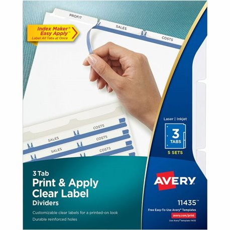 Avery Print & Apply Clear Label Dividers - Index Maker Easy Apply Label Strip - 15 x Divider(s) - 3 Blank Tab(s) - 3 Tab(s)/Set 