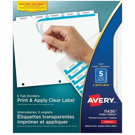 Avery Print & Apply Clear Label Dividers - Index Maker Easy Apply Label Strip - 25 x Divider(s) - 5 Tab(s)/Set - 8.5" Divider Wi