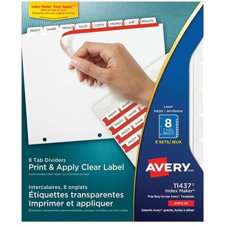 Avery Print & Apply Clear Label Dividers - Index Maker Easy Apply Label Strip - 40 x Divider(s) - 8 Tab(s)/Set - 8.5" Divider Wi