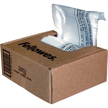 Fellowes Waste Bags for Small Office / Home Office Shredders - 7 gal - 26" Height x 24" Width x 9" Depth - 100/Box - Plastic - C