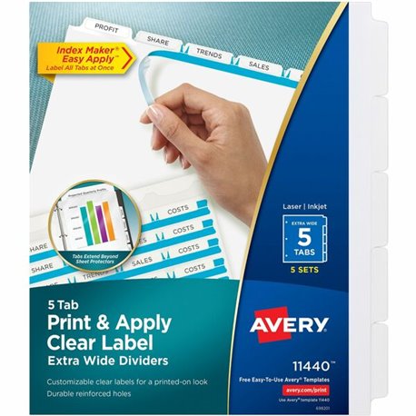 Avery Index Maker Index Divider - 25 x Divider(s) - Print-on Tab(s) - 5 - 5 Tab(s)/Set - 9.3" Divider Width x 11.25" Divider Len