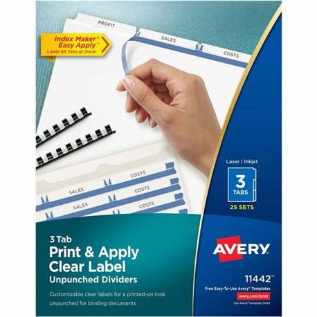 Avery Print & Apply Label Unpunched Dividers - Index Maker Easy Apply Label Strip - 75 x Divider(s) - 3 Blank Tab(s) - 3 Tab(s)/