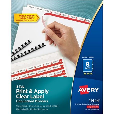 Avery Print & Apply Label Unpunched Dividers - Index Maker Easy Apply Label Strip - 200 x Divider(s) - 8 Blank Tab(s) - 8 Tab(s)