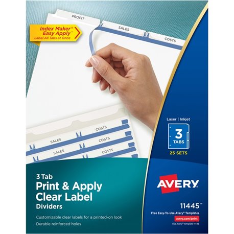 Avery Print & Apply Clear Label Dividers - Index Maker Easy Apply Label Strip - 75 x Divider(s) - 3 Blank Tab(s) - 3 Tab(s)/Set 