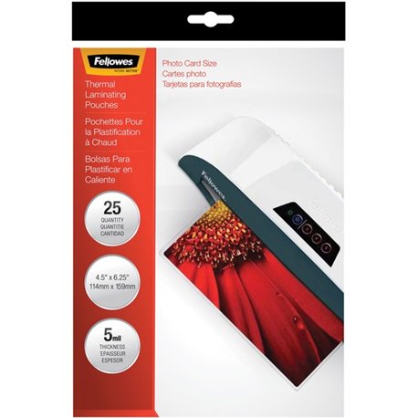 Fellowes Photo Card Glossy Thermal Laminating Pouches - Sheet Size Supported: Photo-size - Laminating Pouch/Sheet Size: 6.25" Wi