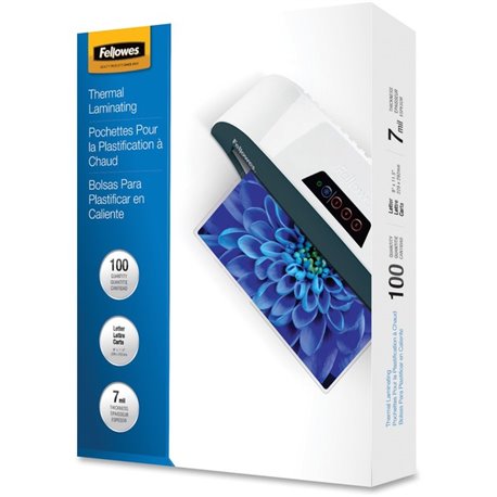 Fellowes Letter-Size Glossy Laminating Pouches - Sheet Size Supported: Letter - Laminating Pouch/Sheet Size: 9" Width x 7 mil Th