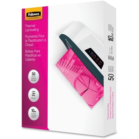 Fellowes Letter-Size Laminating Pouches - Sheet Size Supported: Letter - Laminating Pouch/Sheet Size: 9" Width x 10 mil Thicknes