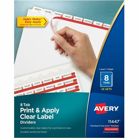 Avery Print & Apply Clear Label Dividers - Index Maker Easy Apply Label Strip - 200 x Divider(s) - 8 Blank Tab(s) - 8 Tab(s)/Set